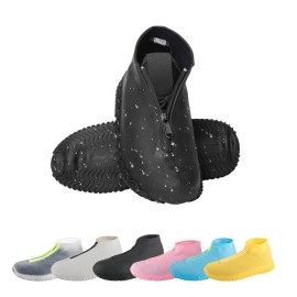 Chuhuayuan Waterproof Silicone Shoe Covers, Reusable Foldable Not-Slip Rain Shoe Covers With Zipper,Shoe Protectors Overshoes Rain Galoshes For Kids,Men And Women(1 Pair) (Black, Xl)