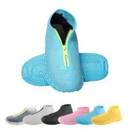Chuhuayuan Waterproof Silicone Shoe Covers, Reusable Foldable Not-Slip Rain Shoe Covers With Zipper,Shoe Protectors Overshoes Rain Galoshes For Kids,Men And Women(1 Pair) (Blue, Xl)