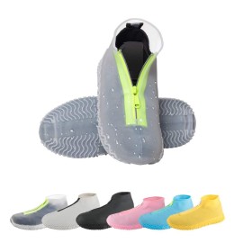 Chuhuayuan Waterproof Silicone Shoe Covers, Reusable Foldable Not-Slip Rain Shoe Covers With Zipper,Shoe Protectors Overshoes Rain Galoshes For Kids,Men And Women(1 Pair) (Transparent, Xl)
