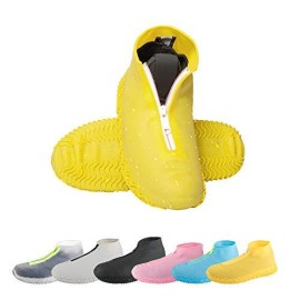 Chuhuayuan Waterproof Silicone Shoe Covers, Reusable Foldable Not-Slip Rain Shoe Covers With Zipper,Shoe Protectors Overshoes Rain Galoshes For Kids,Men And Women(1 Pair) (Yellow, Xl)
