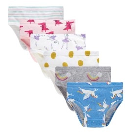 Family Feeling Little Girls Underwears Toddler Soft 100 Cotton Panties Little Girls Undies Assorted Underwear (Pack Of 6) Size 5 6