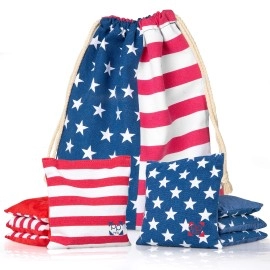 Play Platoon Professional Cornhole Bags - Set Of 8 Improved Regulation All Weather Two Sided American Flag Bean Bags For Pro Corn Hole Game - 4 Stars & 4 Stripes