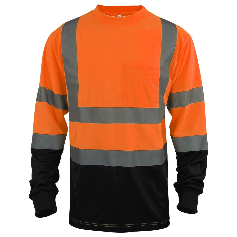 Lm Hi Vis Class 3 T Shirt Reflective Safety Lime Orange Short Long Sleeve High Visibility, Black Bottom (Orange_L, 2X-Large)