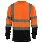 Lm Hi Vis Class 3 T Shirt Reflective Safety Lime Orange Short Long Sleeve High Visibility, Black Bottom (Orange_L, 2X-Large)