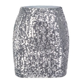 Maner Womens Sequin Skirt Sparkle Stretchy Bodycon Mini Skirts Night Out Party (Xxlus 20-22, Silver Grey)