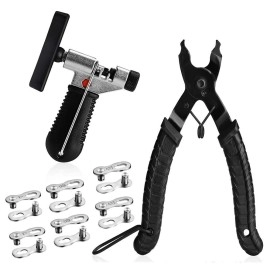 A Akraf Bicycle Chain Repair Tool Kit With Bike Link Plier, Chain Breaker Splitter Tool, 6 Pairs Bicycle Missing Links, Bicycle Mechanic Tool Kit With Chain Master Link Remover And Connector