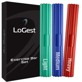 Logest Twist Hand Exerciser Bars - 3 Piece Flexible Bars Strengthener Set - Tennis Elbow, Golfers Elbow, Tendonitis, Wrist, Forearms Pain Relief Therapy Bar - Wrist And Arm Strengthener Twist Bar