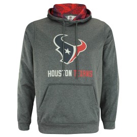 Zubaz NFL Men's Heather Grey Fleece Hoodie With Static Colored Hood, Pro Football Hoodie, Houston Texans, XX-LARGE