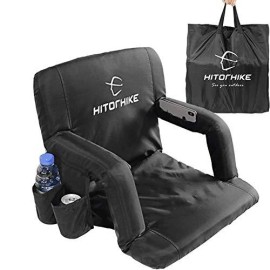 Hitorhike Stadium Seat For Bleachers Or Benches Portable Reclining Foldable Black Stadium Seat Chair With Padded Cushion Chair Back And Armrest Support