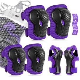 Aresko Kids/Youth Protective Gear Set, Kids Knee Pads And Elbow Pads Wrist Guard Protector 6 In 1 Protective Gear Set For Scooter, Skateboard, Bicycle, Inline Skating