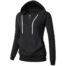 Givon Womens Lightweight Thin Quarter Zip-Up Pullover Hoodie Sweatshirt With Plus Sizedcf201-Black-Xs