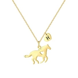 Monooc Little Girl Horse Necklace, Gold Horse Pendant Necklace For Girls Horse Jewelry For Girls Horse Necklaces Kids Heart Initial H Necklace For Girls Horse Gifts