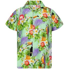 King Kameha Funky Hawaiian Shirt, Shortsleeve, Parrot Cockatoo, Mintgreen, S