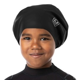 Soul Cap Jr - Large Swimming Cap For Children - Designed For Long Hair, Dreadlocks, Weaves, Hair Extensions, Braids, Curls & Afros - Silicone (Medium, Black)