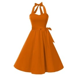 Topdress Womens Vintage Polka Audrey Dress 1950S Halter Retro Cocktail Dress Orange 3Xl