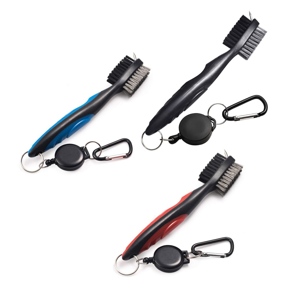 Xintan Tiger Pack Of 3 Golf Club Brush Groove Cleaner With Retractable Zip-Line And Aluminum Carabiner Cleaning Tools (Black+Red+Blue)