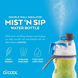 O2COOL Mist 'N Sip Misting Water Bottle 2-in-1 Mist And Sip Function With No Leak Pull Top Spout (Blue Ombre)