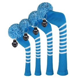 Scott Edward Knit Wood Golf Covers 4 Pieces Handmade Knitted Item Fit Over Well Driver Wood(460Cc) Fairway Wood2 And Hybrid(Ut) (Blue White Stripes)