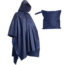 Heavy Duty Rain Poncho For Backpacking, Waterproof Lightweight For Adults, Military, Emergency, Camping, Men, Women (Adult-Blue)
