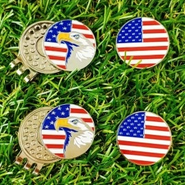 GOLTERS Golf Ball Markers with Hat Clips Value Sets for Men Women Golfer, Removable Attaches Easily to Golf Cap Premium Gifts (Flag and Eagle)