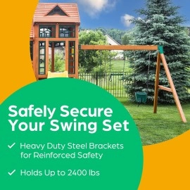 Jungle Gym Kingdom 2 Pack Swing Set Brackets - Premium, Heavy Duty, Steel A-Frame Bracket w/ Hardware - Includes Wood Screws & Washers