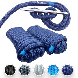 Wavesrx 3/8 X 15 (2Pk) Premium Dock Lines For Boat & Pontoon Double Braided Nylon Boat Ropes For Docking With Loop Marine Dock Lines Uv & Saltwater Resistant Boat Dock Line Boat Mooring Rope