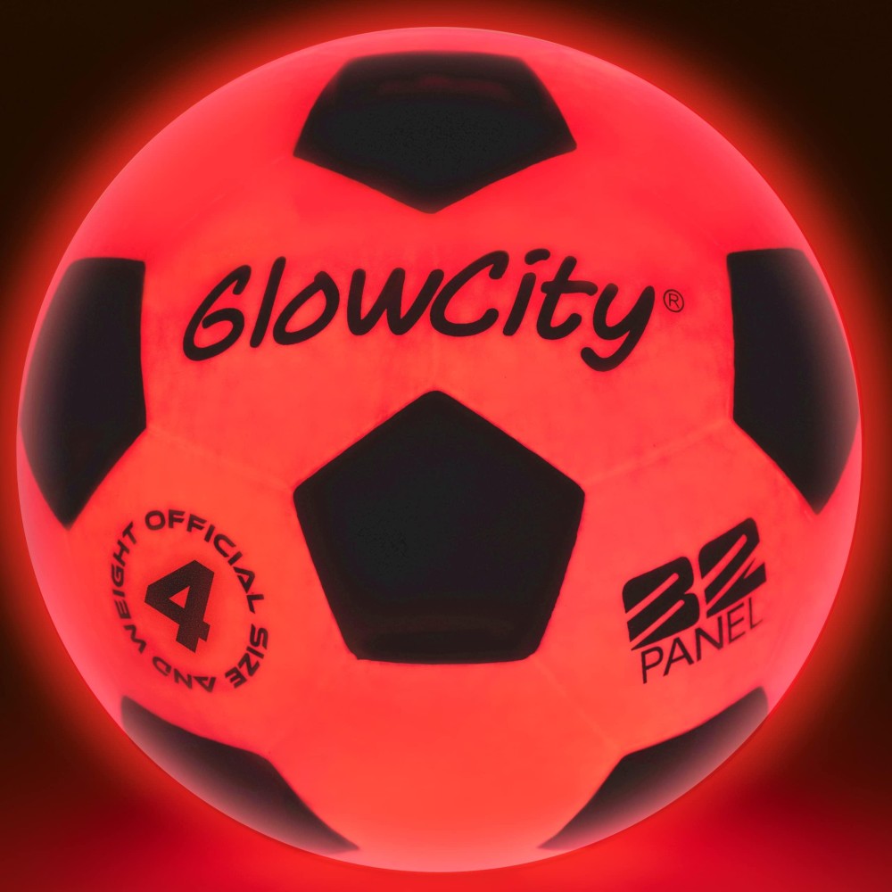 Glowcity Glow In The Dark Soccer Ball- Light Up, Indoor Or Outdoor Soccer Balls With 2 Led Lights And Pre-Installed Batteries - Gift Ideas For Teen Boys And Girls (Youth (Size 4) - Red)