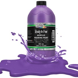 Pouring Masters Plum Crazy Purple Metallic Pearl Acrylic Ready To Pour Pouring Paint - Premium 32-Ounce Pre-Mixed Water-Based - For Canvas, Wood, Paper, Crafts, Tile, Rocks And More
