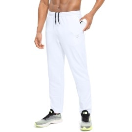 G Gradual Mens Sweatpants With Zipper Pockets Tapered Track Athletic Pants For Men Running, Exercise, Workout (White, Small)