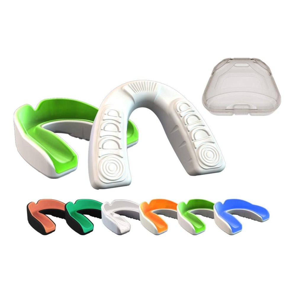 Coollo Sports Boil And Bite Mouth Guard (Youth Adult) Da Custom Fit Sport Mouthpiece For Football, Hockey, Rugby, Lacrosse, Boxing, Mma (Free Case Included) (Emerald Green White, Ages 10 Below)