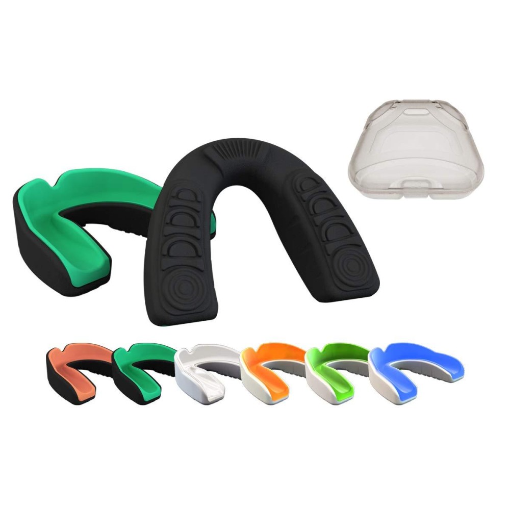 Coollo Sports Boil And Bite Mouth Guard (Youth Adult) Da Custom Fit Sport Mouthpiece For Football, Hockey, Rugby, Lacrosse, Boxing, Mma (Free Case Included) (Mint Green Black, Ages 10 Below)