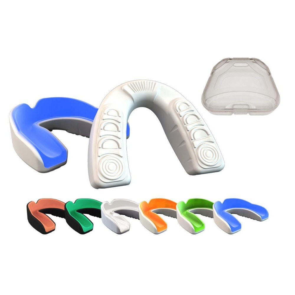 Coollo Sports Boil And Bite Mouth Guard (Youth Adult) Da Custom Fit Sport Mouthpiece For Football, Hockey, Rugby, Lacrosse, Boxing, Mma (Free Case Included) (Sky Blue White, Ages 10 Below)