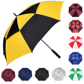 Mrtlloa Automatic Open Golf Umbrella, Extra-Large Oversized Double Canopy Vented Windproof Waterproof Stick Rain Golf Umbrellas For Men And Women (Yellow/Black, 68 Inch)