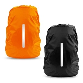 Lama 2 Pack Waterproof Rain Cover For Backpack, Reflective Rucksack Rain Cover For Anti-Dustanti-Theftbicyclinghikingcampingtravelingoutdoor Activities (1 Pcs Black + 1 Pcs Orange, L)