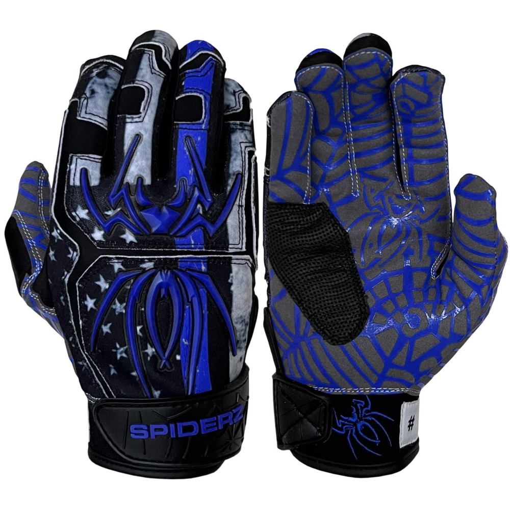 Spiderz Adult Hybrid Batting Glove Silicone Web Palm (Blue Line2, Adult Large)