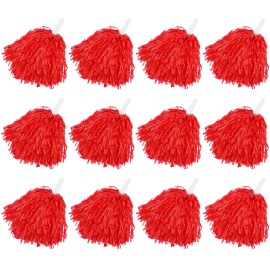 Faxco 12Pack Plastic Pom Poms Cheerleading Pom Poms Sports Dance Cheer Plastic Pom Pom for Rooters,Cheering Squard,Cheering Team (red)