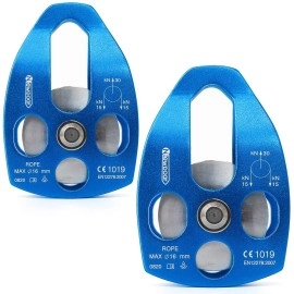 Newdoar 30Kn Ce Certified Large Rescue Pulley Single Sheave With Swing Plate For Outdoor Mountaineering Rock Climbing Rescue(Blue 2Pcs)