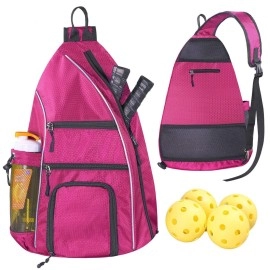 LLYWCM Pickleball Bag | Sling Bags - Reversible Crossbody Sling Backpack for Pickleball Paddle, Tennis, Pickleball Racket and Travel for Women Men(Rose)