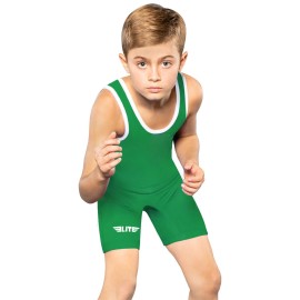 Elite Sports Kids Wrestling Youth Singlet, Standard Boys Wrestling Singlet (Green, Medium)