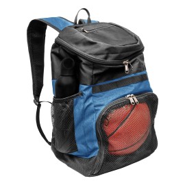 Xelfly Basketball Backpack With Ball Compartment - Sports Equipment Bag For Soccer Ball, Volleyball, Gym, Outdoor, Travel, Team - 2 Bottle Pockets, Includes Laundry Or Shoe Bag - 25L (Blue)