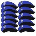 11Pcs/Set Neoprene Iron Headcover Set With Large No. For All Brands Callaway,Ping,Taylormade,Cobra Etc. (Blue & Black)