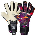 Renegade Gk Limited Edition Rogue Slash Goalie Gloves With Pro-Tek Fingersaves 4Mm Giga Grip Neoprene Black, Purple, Gold Soccer Goalkeeper Gloves (Size 7, Youth, Negative Cut, Level 4)