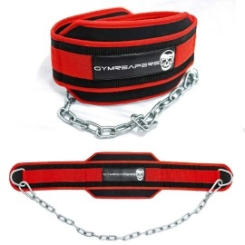 Gymreapers Dip Belt With Chain For Weightlifting, Pull Ups, Dips - Heavy Duty Steel Chain For Added Weight Training (Red)