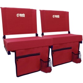 Brawntide Wide Stadium Seat Chair - 2 Pack, Extra Thick Padding, Bleacher Hooks, Compact, Light, Shoulder Strap, Carrying Handle, 3 Storage Pockets, Ideal For Back Support, Sporting Events (Red)