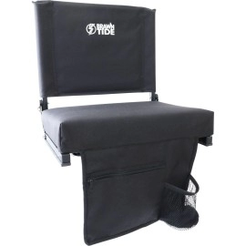 Brawntide Wide Stadium Seat Chair - Extra Thick Padding, 2 Bleacher Hooks, Compact, Light, Shoulder Strap, Carrying Handle, 3 Storage Pockets, Ideal For Back Support, Sporting Events (Black, 1 Pack)