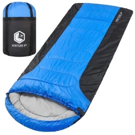 Venture 4Th 3-Season Xl Sleeping Bag, Extra Large - Lightweight, Comfortable, Water Resistant, Backpacking Sleeping Bag For Big And Tall Adults - Ideal For Hiking, Camping & Outdoor - Blue/Black