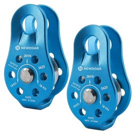 Newdoar Fixed Plate Micro Pulley,26Kn Ce Certified General Purpose Small Aluminum Rope Pulleys For Climbing/Aloft Work/Rappelling/Rescue Etc(26Kn Blue 2Pcs)