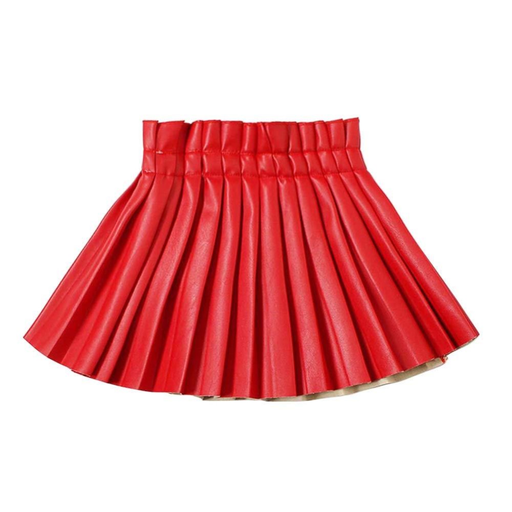 Pu Leather Skirts For Girls Kids Teen Toddler Women Faux Leather Pleated Skirts,Red,8 Years