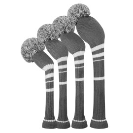 Scott Edward Steel Gray White Stripes Golf Club Covers Set Of 4 Double-Layer Yarn Knit Driver Head Cover1 Fairway Head Covers2 And Hybrid(Ut) Headcover1