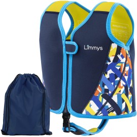 Limmys Premium Neoprene Swim Vest For Children - Ideal Buoyancy Swimming Aid For Boys And Girls, Toddlers - Modern Design Swim Jacket - Drawstring Bag Included (Dark Blue, Medium)